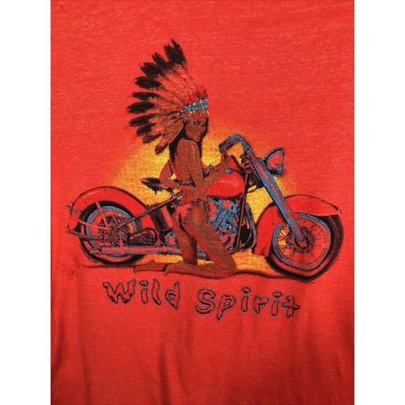 W2W T Shirt Men’s Indian Wild Spirit Red Biker Shirt Size Adult Large - Picture 8 of 10